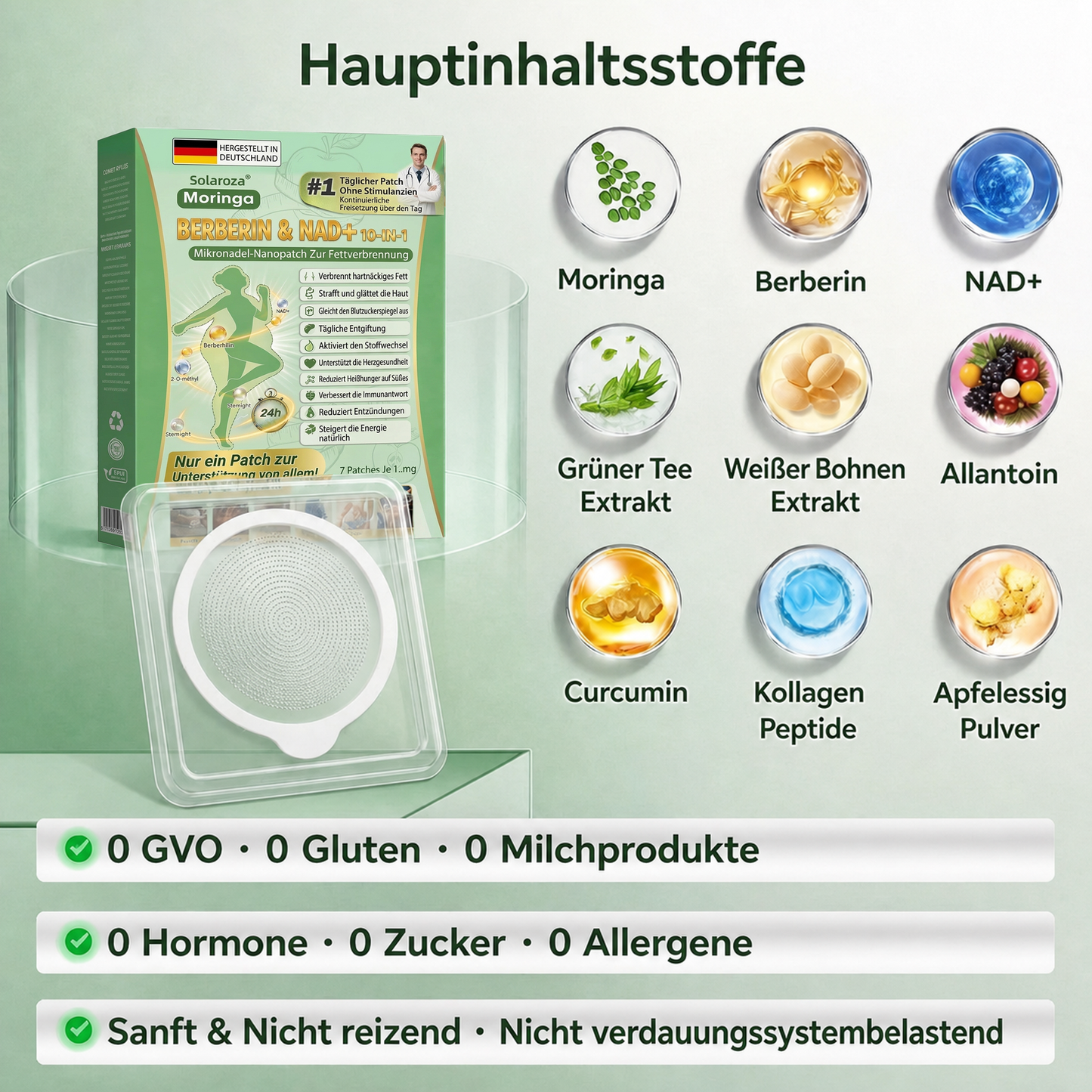 Solaroza® Moringa & Berberin 10-in-1 Nano-Mikronadel-Pflaster